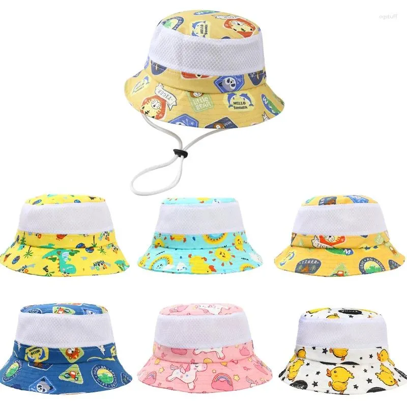 Bérets Summer Cartoon Animal Imprimer Enfants Pêcheur Seau Chapeau Pour Garçons Filles Maille Patchwork Enfants Casquettes De Soleil