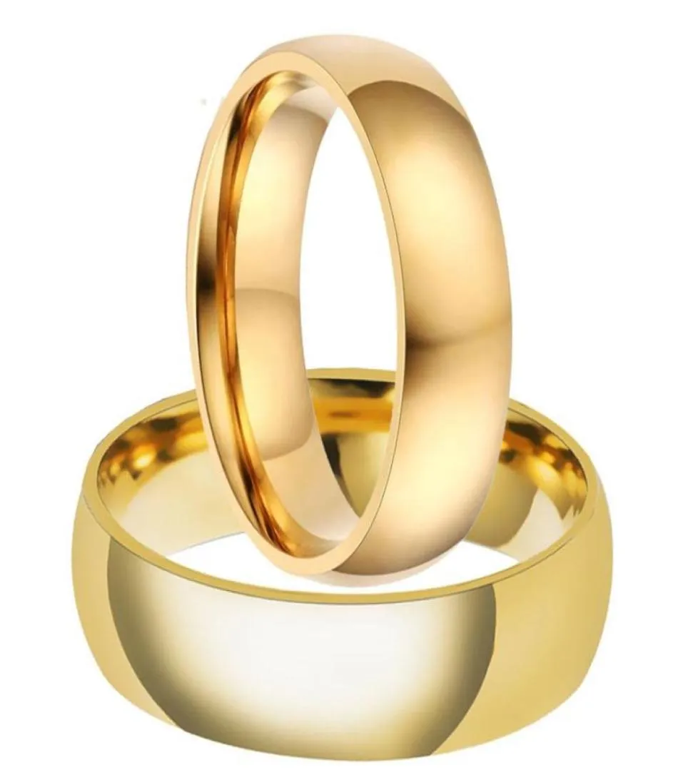 Eheringe 6mm8mm Brasilien Einfache 316L Titanstahl IP Gold gefüllt glänzend Paar Ring Verlobungsset für Frauen und Männer9475648