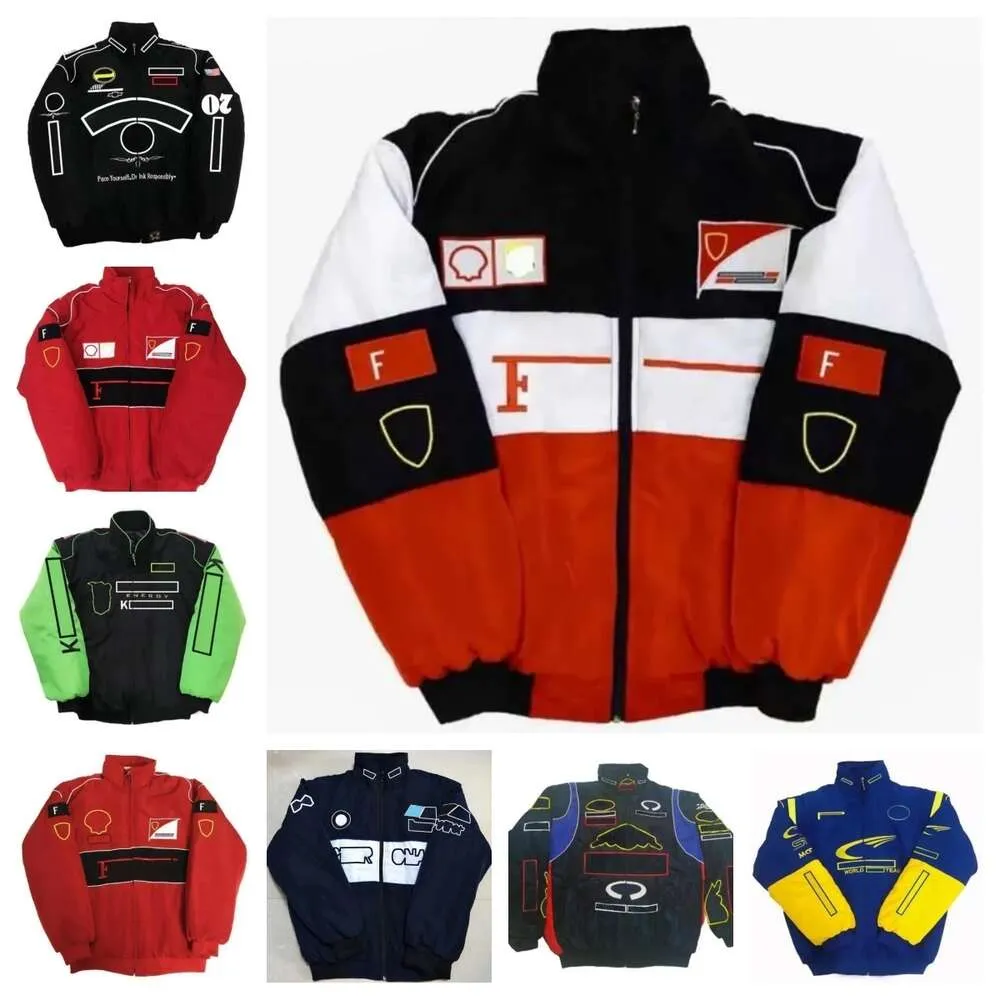 F1 racepak herfst/winter team geborduurd katoenen gewatteerde jas auto-logo volledig geborduurd jassen college stijl retro motorjassen qt