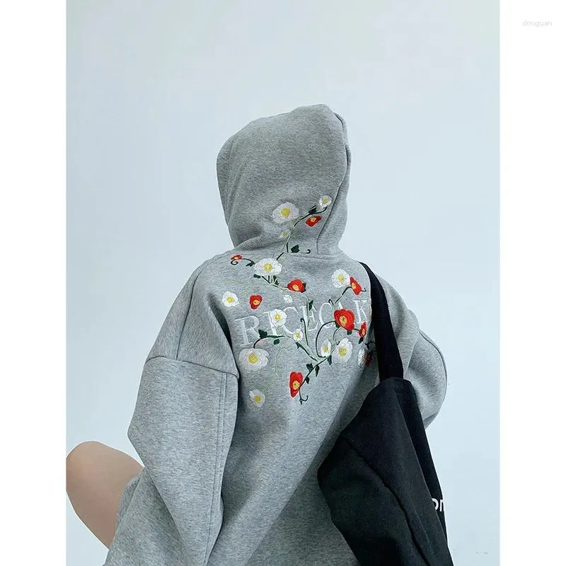 Womens Hoodies Harajuku Korean Spring Women Gray Cardigans Zipper Hooded Cozy Sweater Knitted Outerwear Embroidery Letters Fashion Design