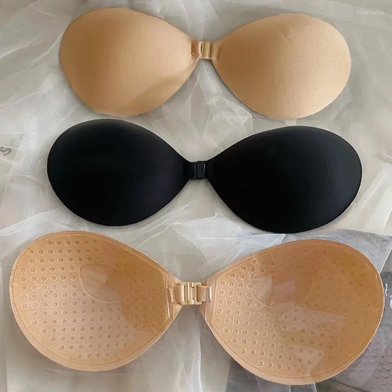 Sutiãs sexy redondo silicone pegajoso sutiã mulheres auto-adesivo invisível push up strapless sem costura frente aberta bralette roupa interior