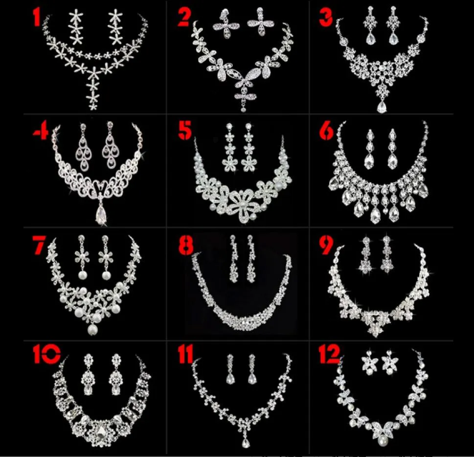 12 Stile Strass Kristall Tropfen Halskette Ohrring vergoldet Schmuckset für Hochzeit Brautschmuck7544461
