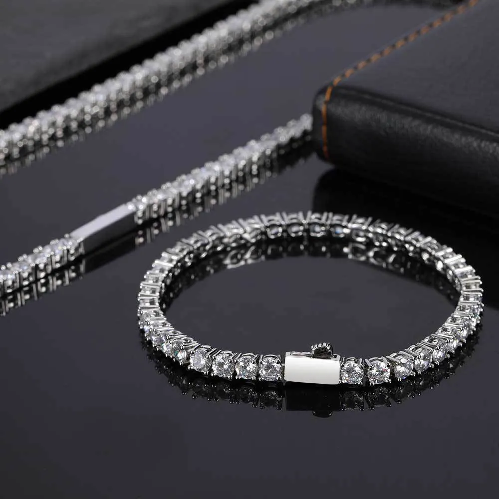 Moissanite Iced Out Chains Gold Sier VVS Jewelry Diamond Cluster Tennis Chain Halsband för Mens Womens halsbandslängder 3 4 5mm kubansk länkkedja