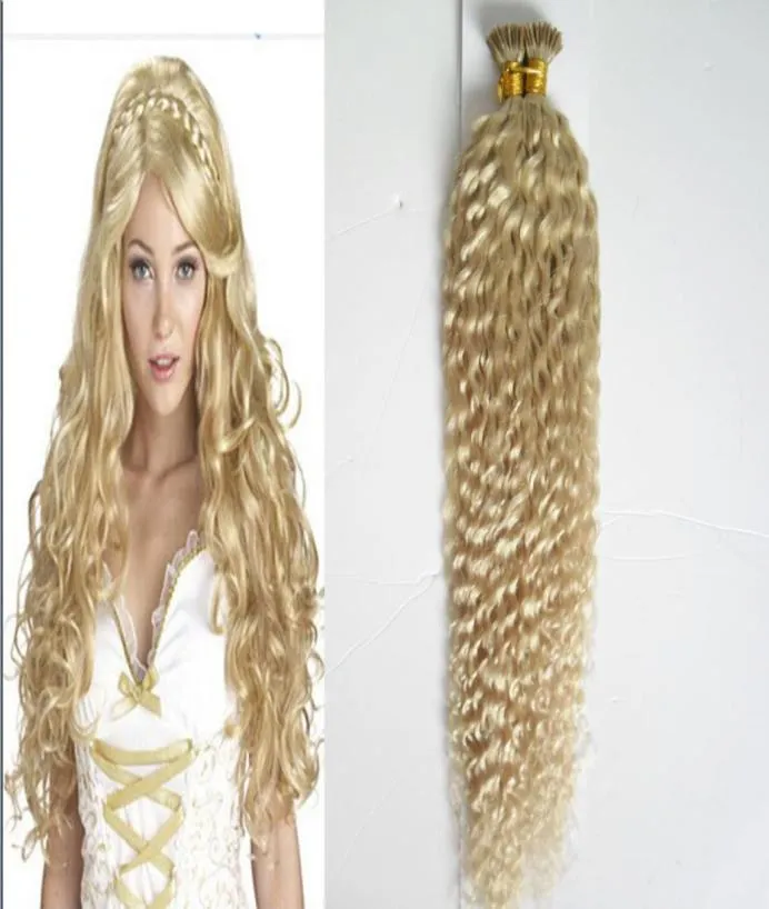 Cheveux brésiliens blonds crépus bouclés Fusion Keration I Tip 100 vraies extensions de cheveux humains 10gs 100gpack1897023