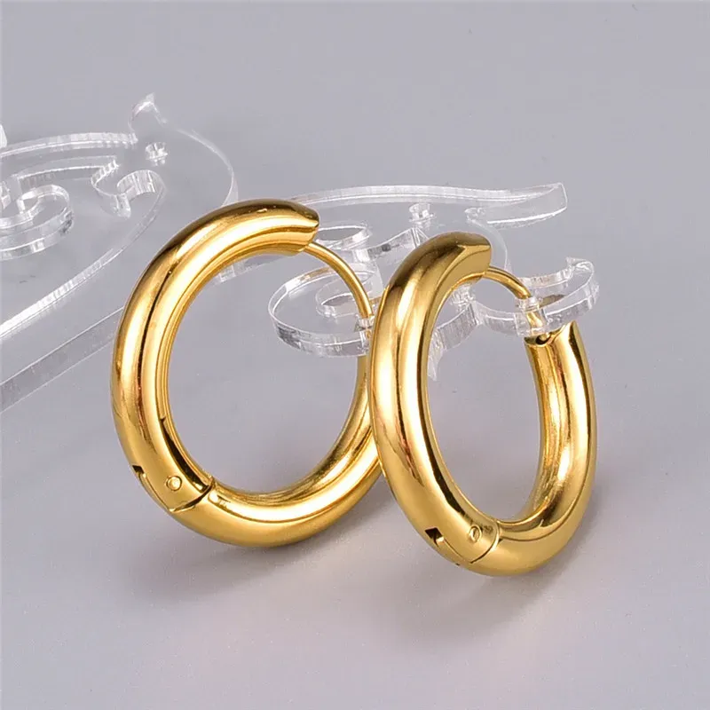 Boucles d'oreilles en or 14 carats pour hommes et femmes, barre de ligne épaisse, ronde, petit cercle, vente en gros