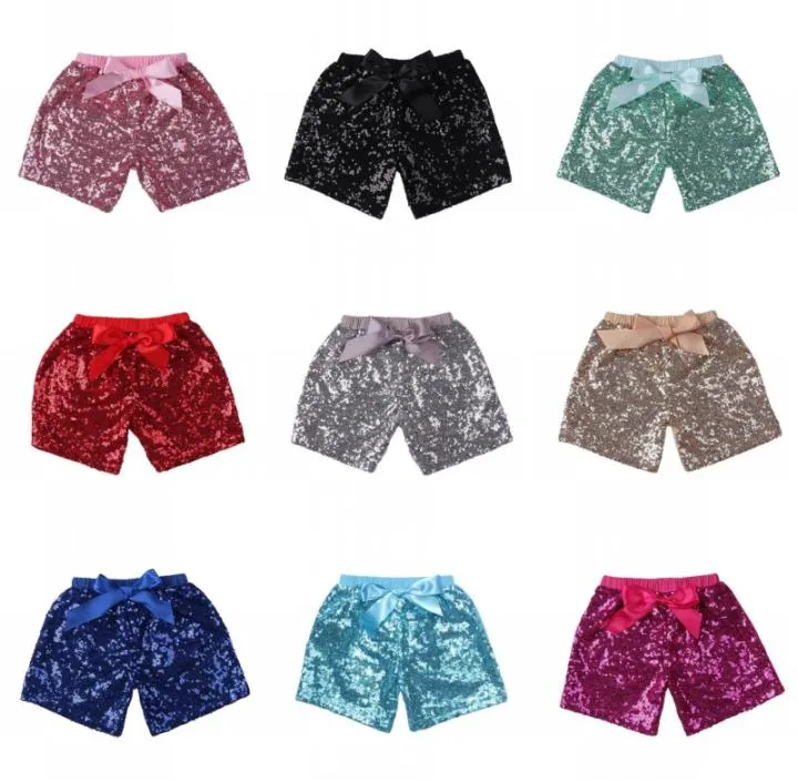 Baby flickor paljetter shorts byxor casual byxor mode spädbarn glitter bling dansbutik båge prinsessan shorts barn kläder8859054