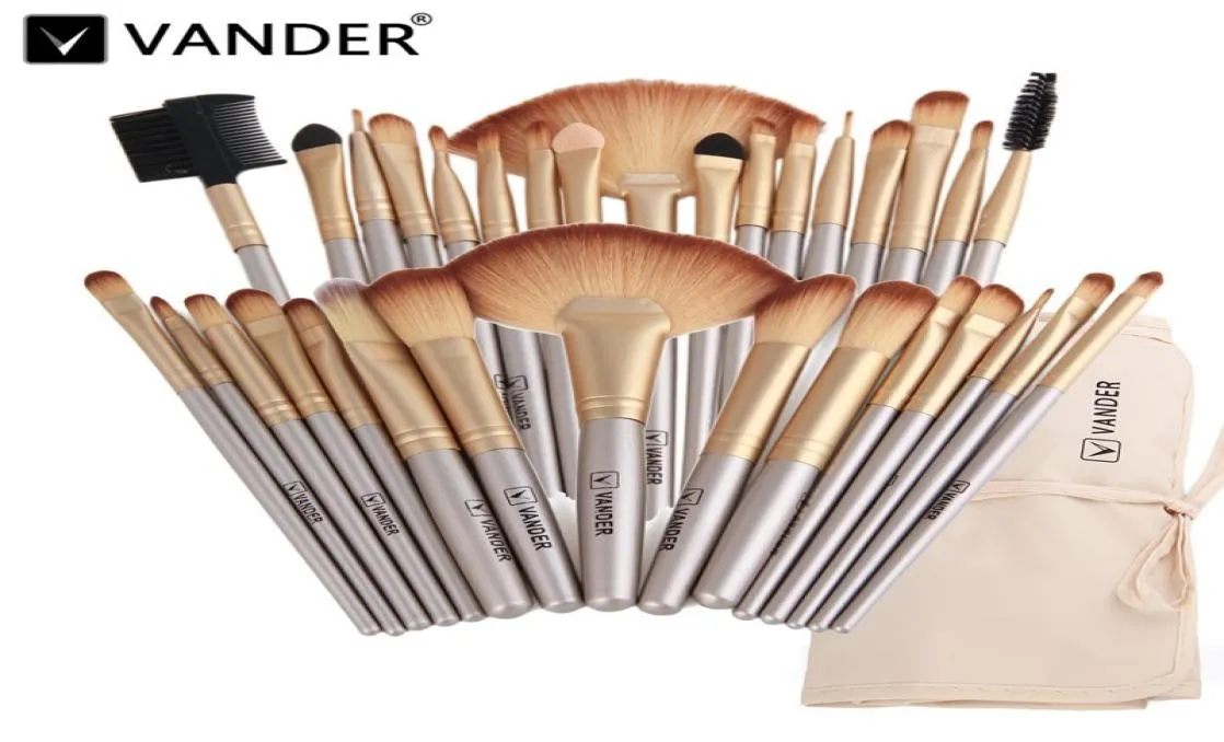 VanderLife 32PCSSet Champagne Gold Oval Makeup Brushes Professional Cosmetic Make Up Brush Kabuki Foundation Powder Lip Blending 9103334