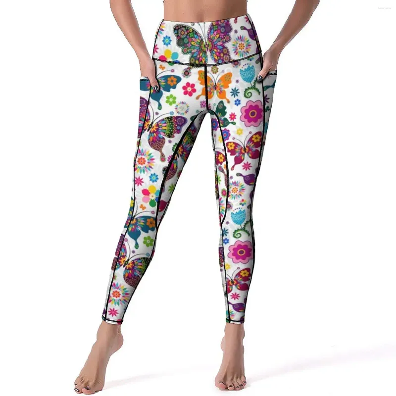 Women's Leggings Boho Butterfly Pattern Sexy Butterflies Lover Vintage Floral Print Running Yoga Pants High Waist Quick-Dry Sports