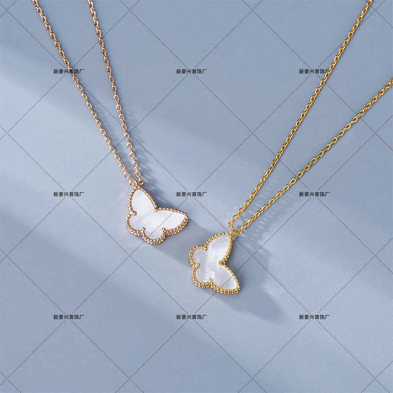 Designer-Halskette, VanCF-Halskette, luxuriöser Diamant-Achat, 18 Karat Gold, große Schmetterlings-Halskette, V-Gold, roter Achat-Anhänger, modische, leichte, luxuriöse, vielseitige Kette