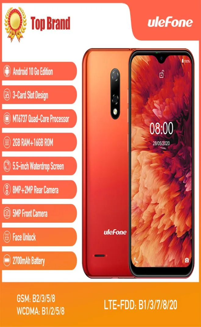 ULEFONE NOTE 8P 2GB16GB 스마트 폰 안드로이드 10 4G 셀러 폰 워터 드롭 화면 쿼드 코어 55 인치 8MP 카메라 7407158