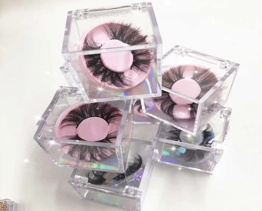Boîte à cils transparente Cube avec plateau à cils circulaire pour cils en vison et Faux vison de 25mm 27mm FDshine1747449