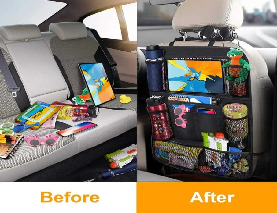 Assento traseiro 2 peças organizador de carro 9 bolsos de armazenamento com tela sensível ao toque protetor de suporte para tablet para crianças acessórios 5137901