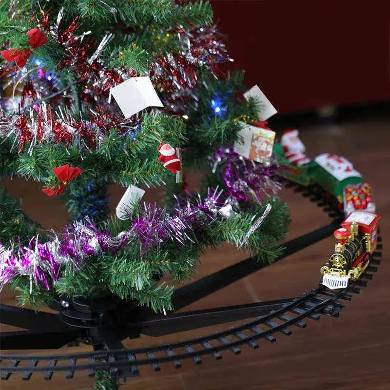 Christmas Electric Rail Car Train Toys Christmas Tree Decoration Train Track Frame Railway Car with Sound&Light Christmas Gifts H1112