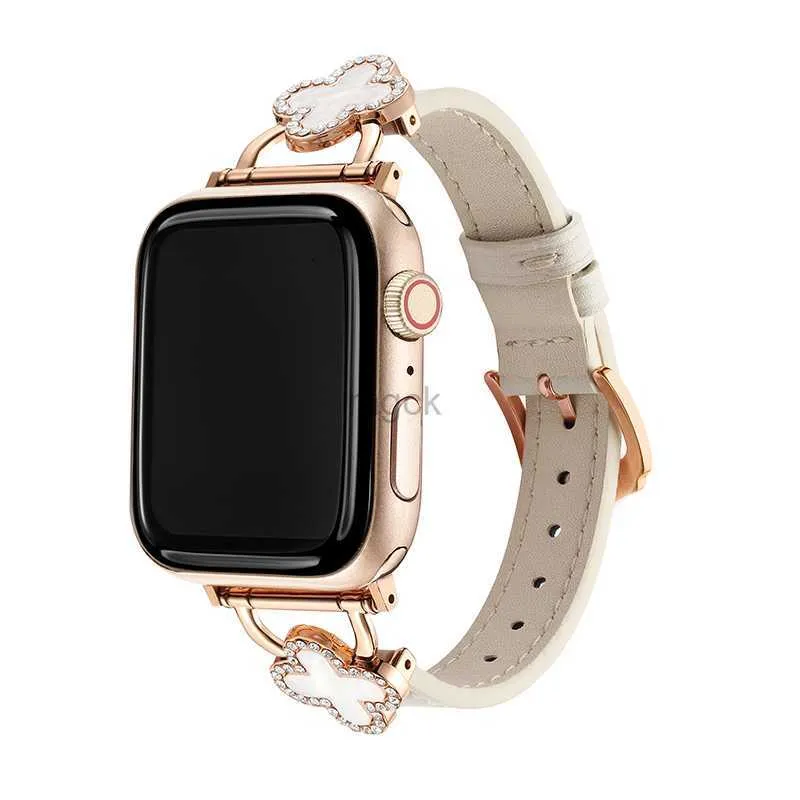 Bands Watch Fashion Pu Leather Four Leaf Clover Designer Watch Band Smart Straps For Watch Band Ultra IWatch Band Series 8 4 5 6 7 Armband Watchband 240308