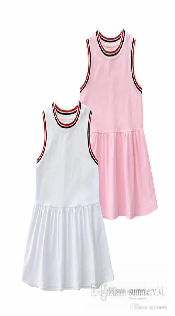 Diseñador Niñas vestido a cuadros niños raya cuello redondo chaleco vestidos verano niños algodón princesa ropa Q78233219780