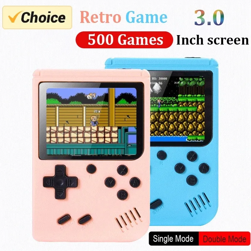 Retro Portable Mini Handheld Video Game Console 8 Bit 3,0 tum Color LCD Kids Color Game Player Byggt i 500 spel