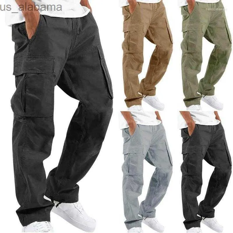 Pantalon homme Mem multi-poches printemps été Cargo pantalon hommes fermeture éclair jambe maigre travail Joggers coton pantalon 240308