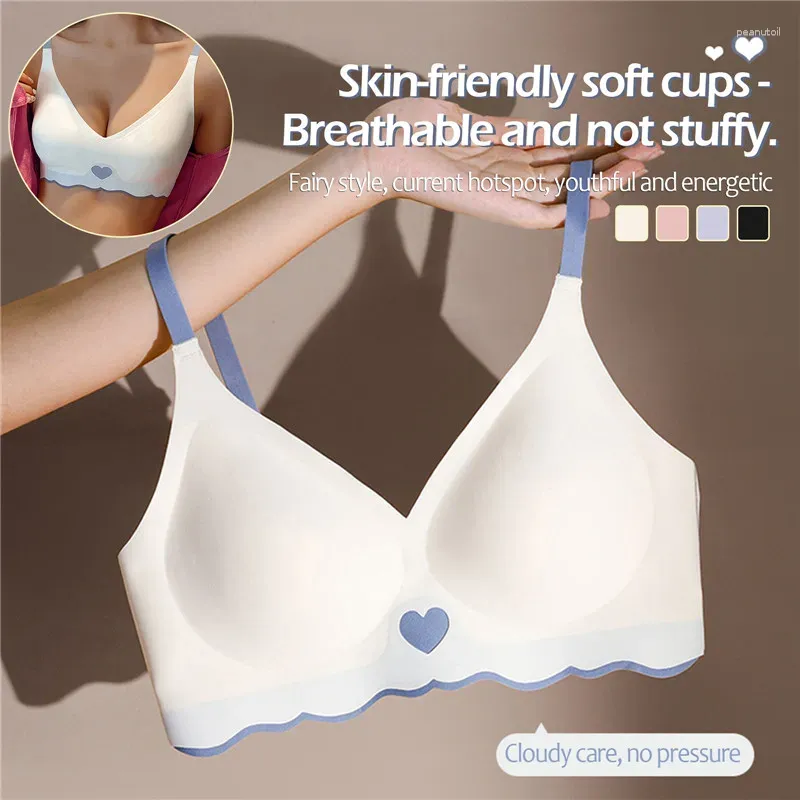 Bras Women Sexy Cute 3/4 tazza di tazza senza fluidità Brassere Solid Brassere Brassere morbida Wireless Deep Neck Lingerie per femmina