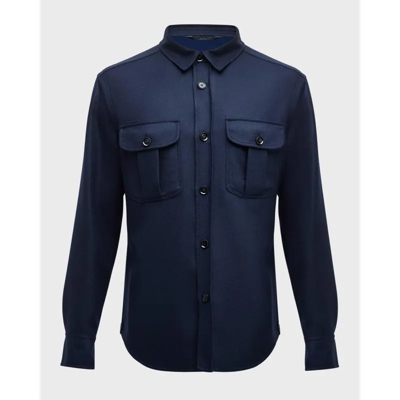 Men Shirts Spring and Summer Brioni Navy Blue Long Sleeves Comfortable and Breathable Shirts