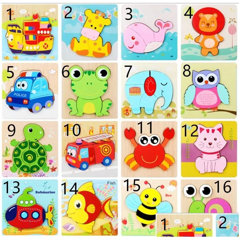 Giocattoli di intelligenza 32 giocattoli puzzle in legno stile per l'interazione con bambini bambini cartone animato animali puzzle in legno bambini educativi Cristo Dhtxg