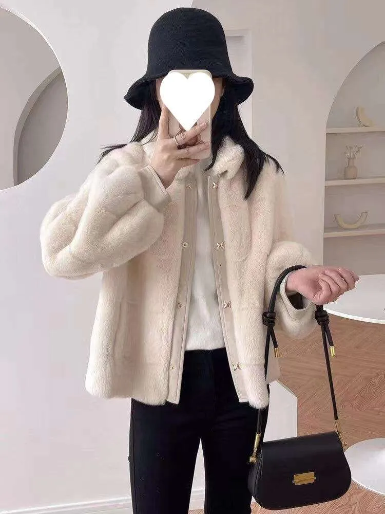 Manteau de fourrure pour femmes 2023, nouvelle Stature courte, manteau de vison Imitation danois Haining, Socialite élégant en automne et en hiver 489838