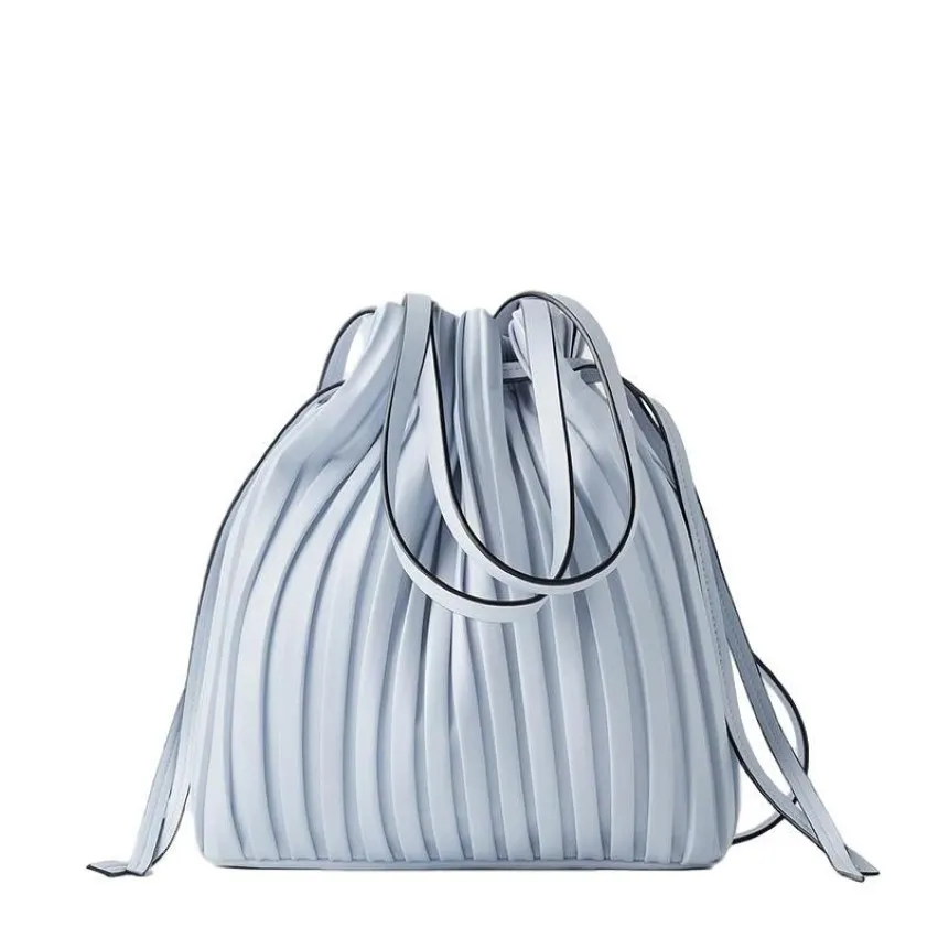 Evening Bags Brand Design PU Leather Shoulder Bag Pleated Stripe Bucket Ladies Crossbody For Women 2021 Handbag263J