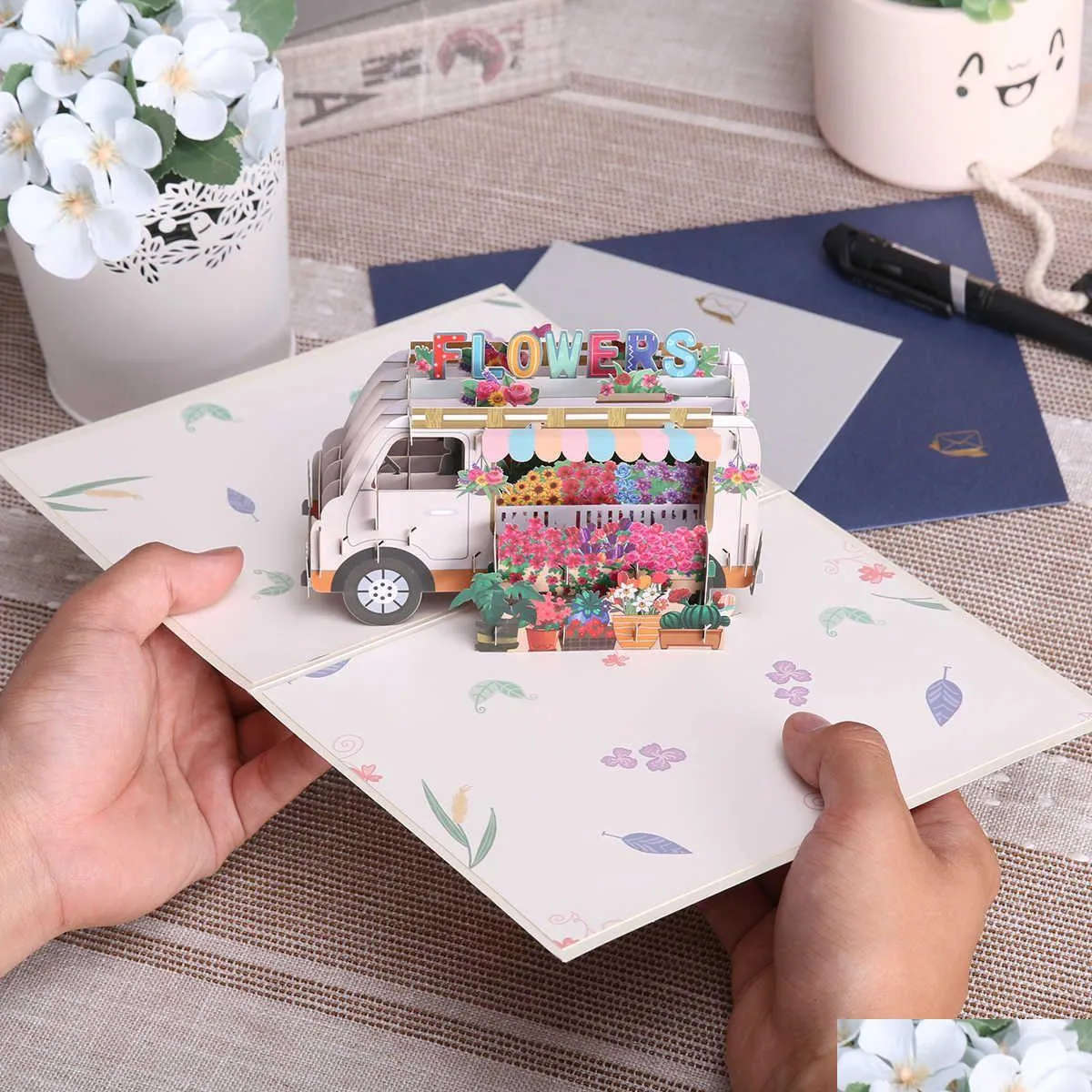 Cartões de presente 3D Flower Truck Cartão de aniversário para esposa mãe filha dia das mães saudação entrega entrega dhwar