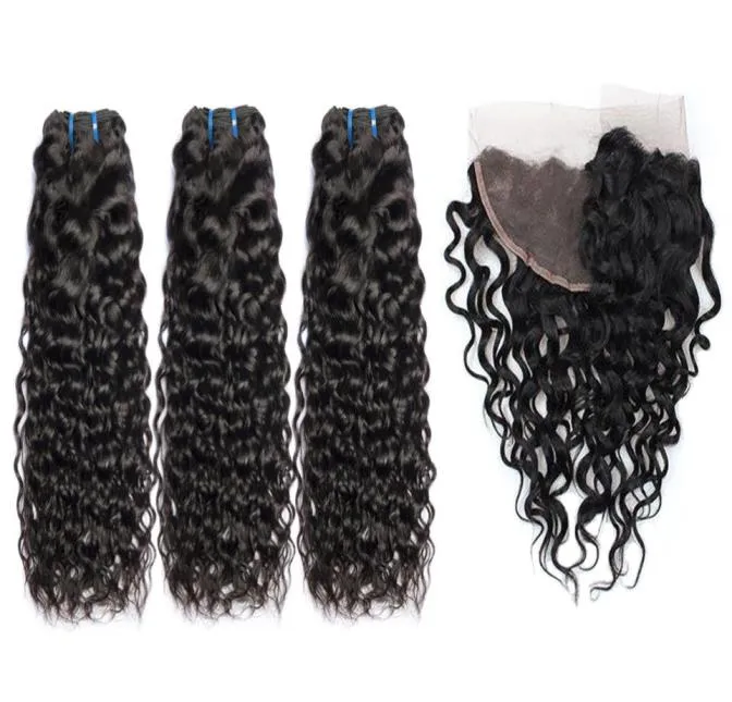 Brazilian Nature Wave Human Hair Weaves 3 Bundles with 13x4 Lace Frontal Ear to Ear Full Head Natural Color Human Hair Extensions9036833