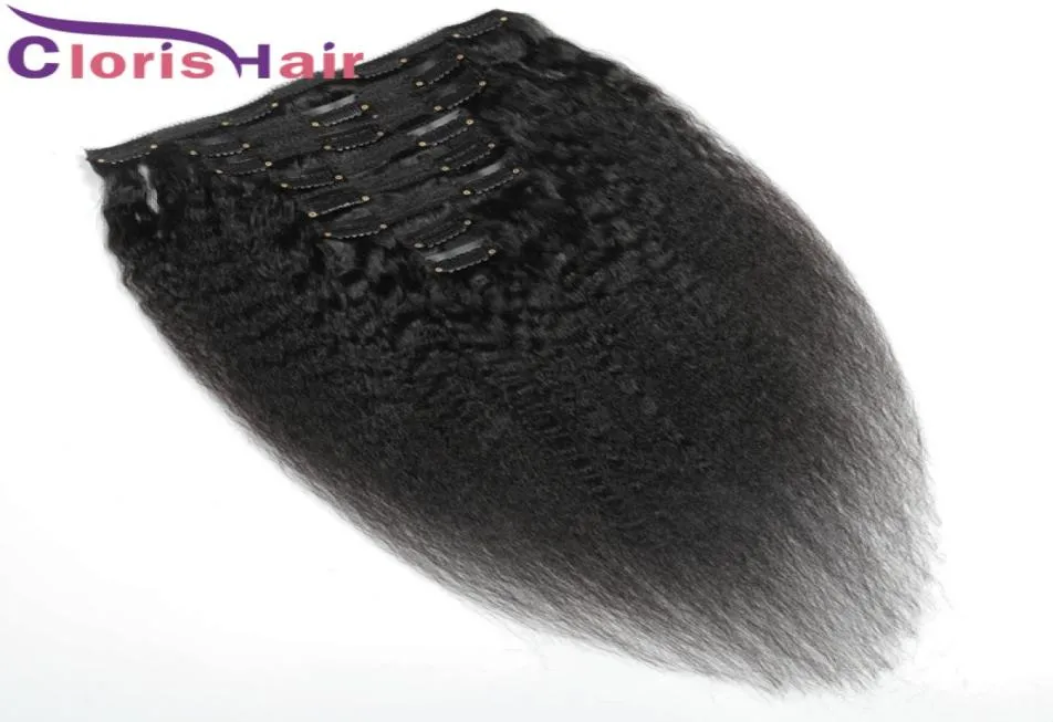 Clip Yaki grossolana nelle estensioni dei capelli umani 120g 8 pezzi set Clip di tessuto naturale vergine peruviano su clip dritta crespa a testa piena 1B In7035043