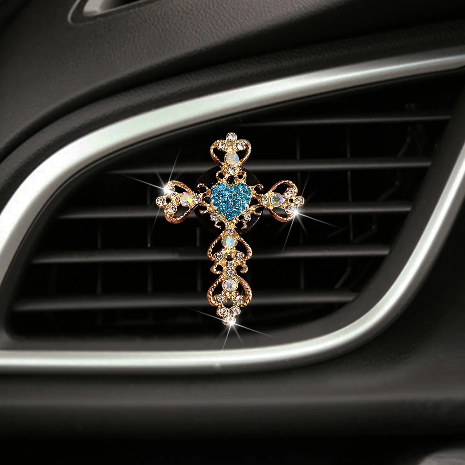 Cross Inlaid Diamond Style Air Conditioning Outlet Perfume Interior Accessories Car Fragrance