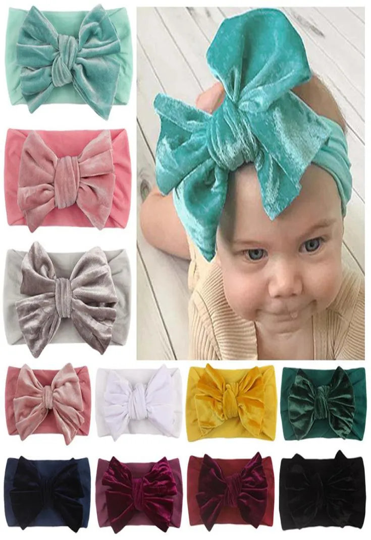 Детские повязки на голову, Золотая бархатная повязка для волос, однотонная повязка на голову с бантом, тюрбан для новорожденных, эластичные аксессуары для волос для девочек, 11 цветов, опционально3587265