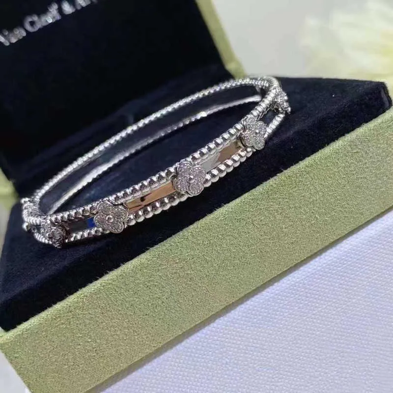 Bracelet de créateur Sweet VanCF Bracelet Jade Kaléidoscope Bracelet pour femmes Lucky Clover Full Diamond 18k Rose Gold Boucle Bracelet Mode 01KX