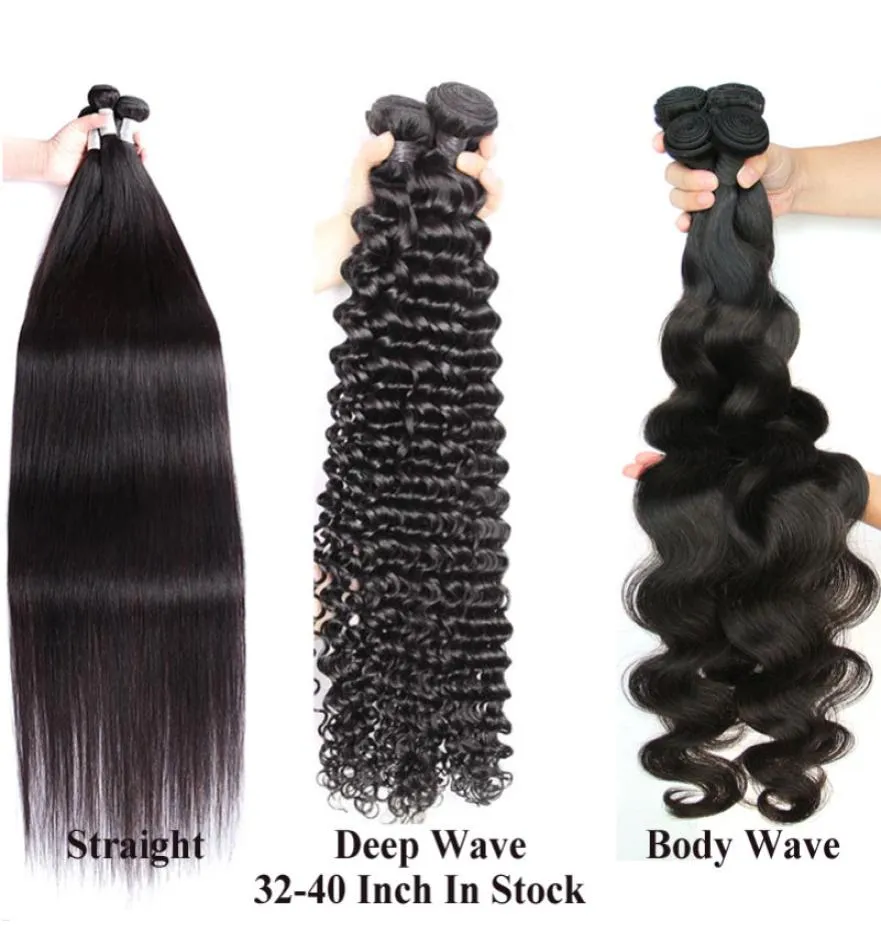 Lång längd hår32 34 36 38 40 tum hel mjuk brasiliansk hår väver mänskliga hårstrån förlängning 1b naturlig svart färg 100 gbundle8544857