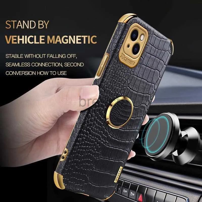 Cas Top Qualitys Luxury Business Cuir Texture Case Anneau magnétique pour iPhone 14 13 12 11 Pro Max Xs XR 6 Plus Étuis de protection 240304