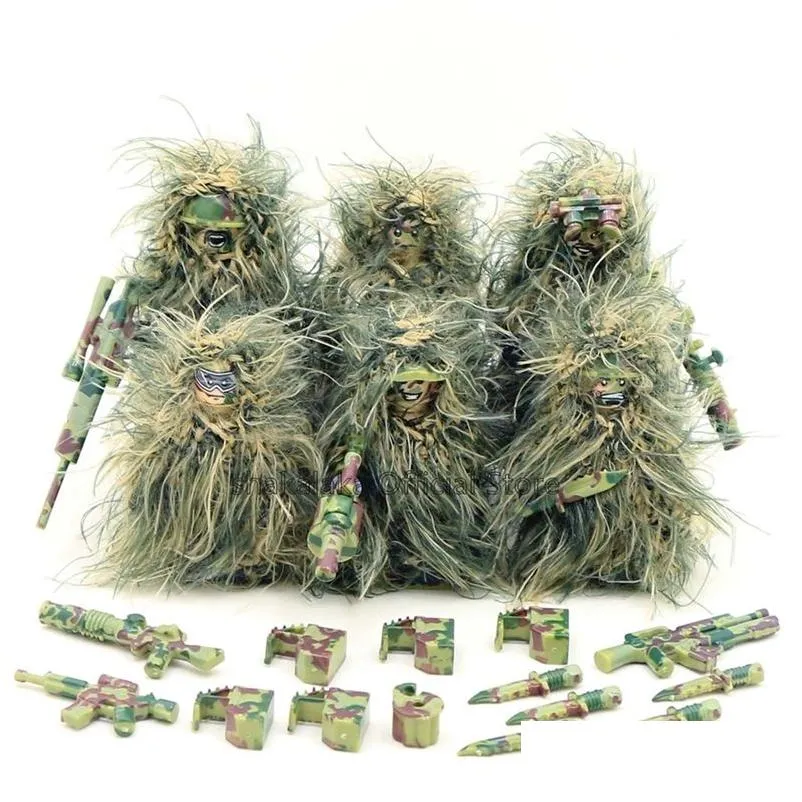 Soldat 6 Stücke Militär Ghillie Anzug Boot Tarnung Armee Ww2 T Diy Bausteine Figuren Lernspielzeug Geschenk Für Jungen Sets Drop De Dh6Az