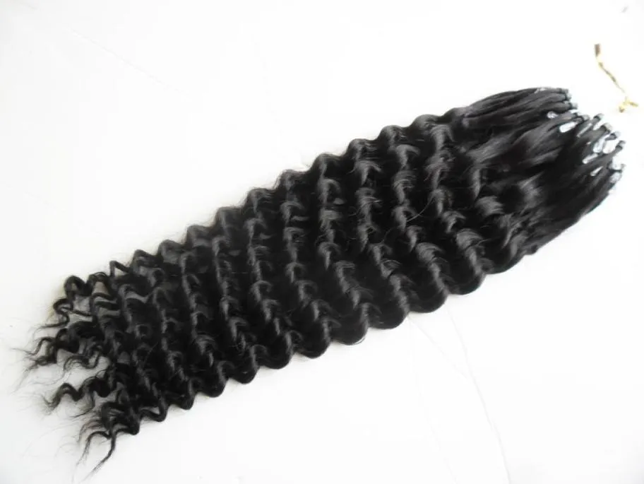 Micro Loop Pierścień Pierścienia przedłużanie włosów 10quot26quot Brazylian Deep Curly Micro Loop Human Hair Hair Extensions 100G Micro Bead Real Human7703741