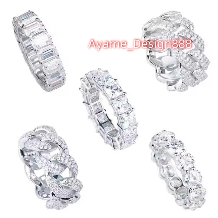 Personalizado hip hop iced out prata real 925 prata esterlina moissanite pingente moissanite colar de corrente masculino feminino anel de diamante de moissanite