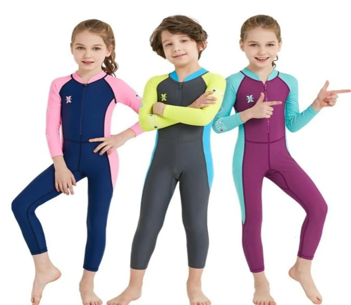 Oneepiece çocuklar dalış takım elbise mayoları ile çocuk tam vücut wetsuit sıcak uzun kollu UV koruma mayo sörfü 3168923