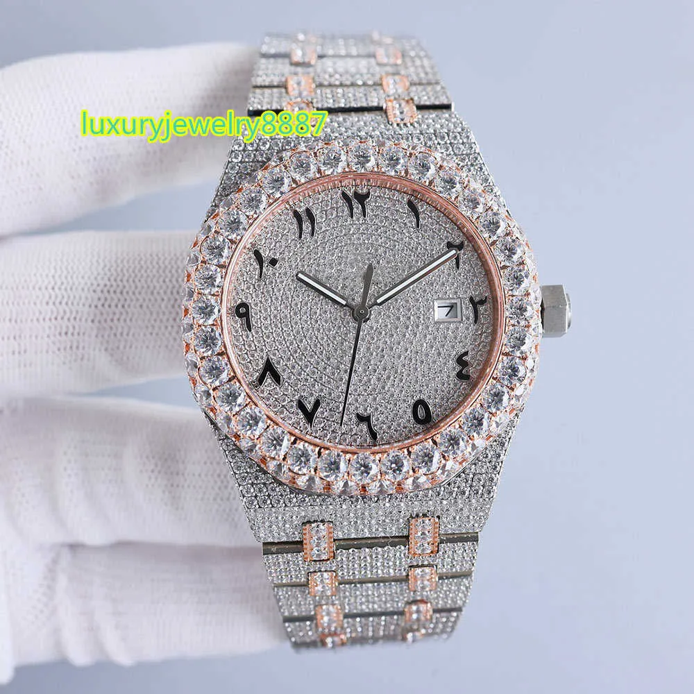 Orologio con diamanti fatto a mano Orologi meccanici automatici da uomo 42mm con orologio da polso da donna d'affari in acciaio 904L con zaffiro tempestato di diamanti Montre de Luxe