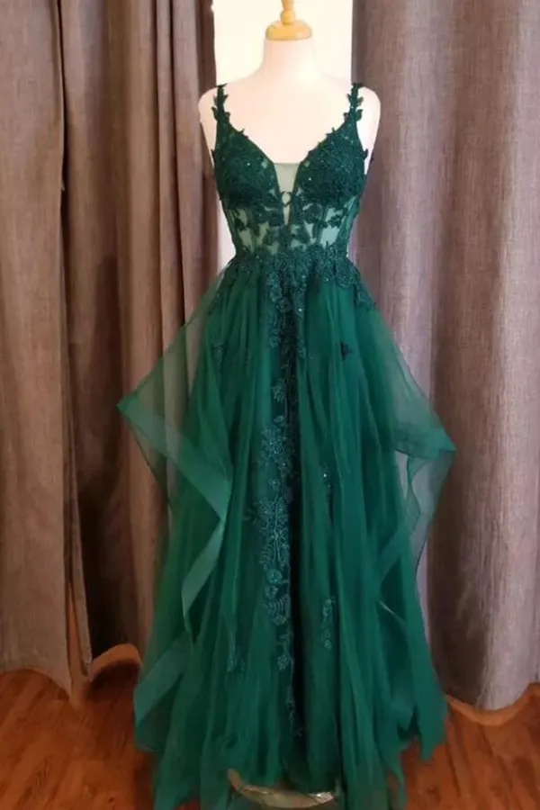 Emerald Green Straps Long Prom Dress High Low Low Evening Party Gown Pleated Multi Layers Pageant Gowns Custom Made Made