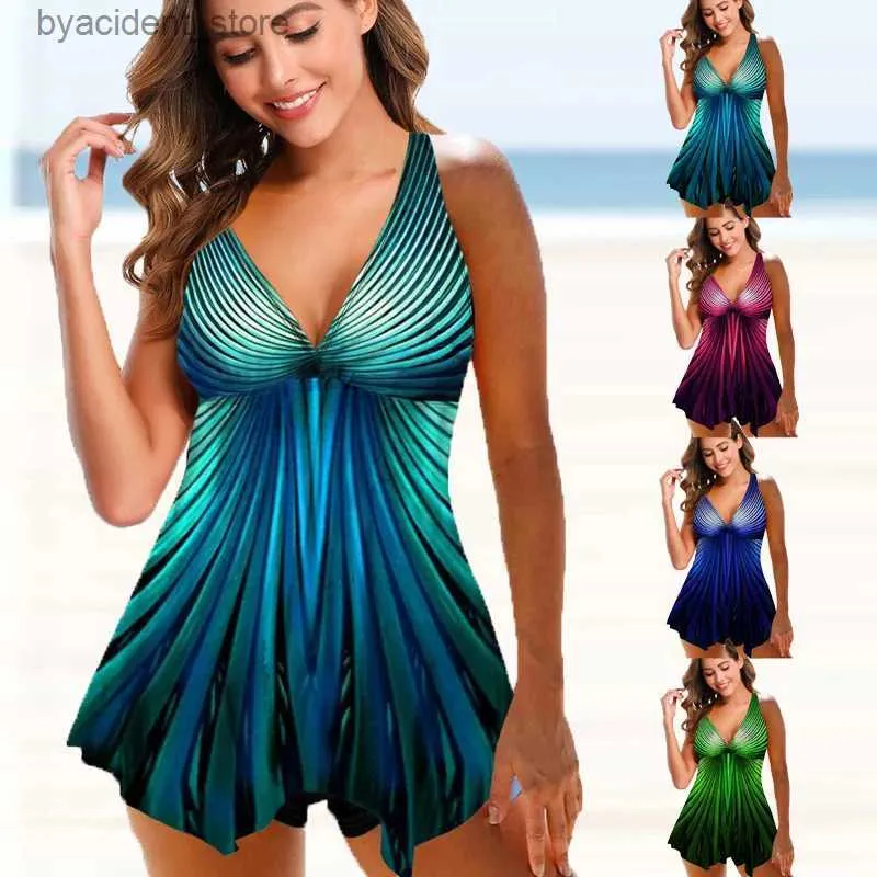 Damenbadebekleidung Neue Frauen Hohe Taille Bikini Bademode Weibliche Vintage Drucke Monokini Sommer Badeanzug Weibliche Zwei Stück Set Strand Tragen S-6XL L240308