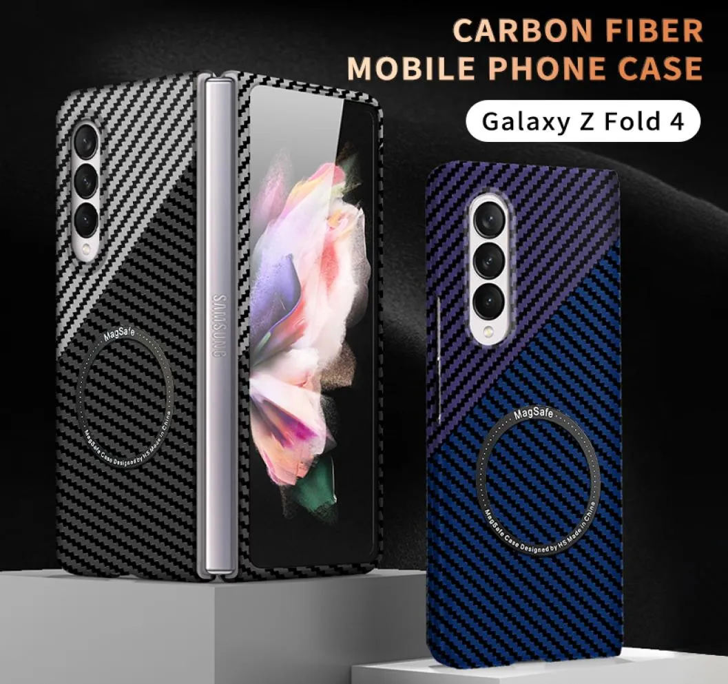 Luxury Carbon Fiber Magnetic Charging Phone Case för Magsafe Samsung Galaxy Z Fold 4 3 Zfold Fold4 Fold3 Full Around Protection Co3018897