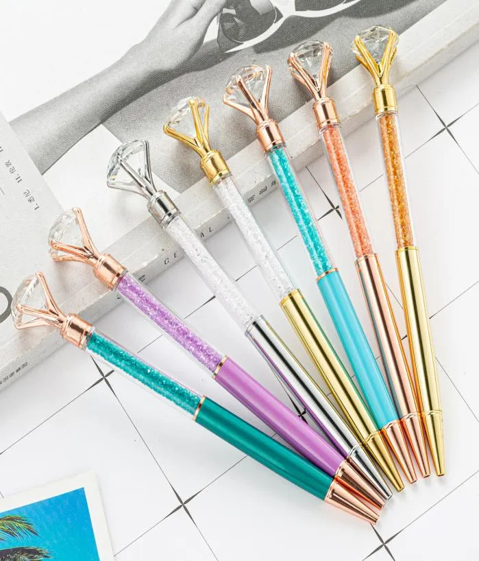 Nowe Big Diamond Ballpoint Pens Bling Little Crystal Metal Pens Pens School Office Supplies Business Pen Pireery Student Gift5337175