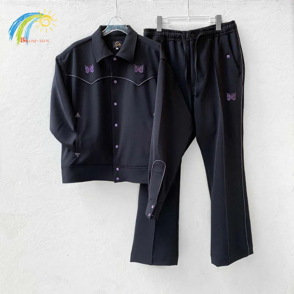 Moda casual preto awge agulhas jaqueta masculina feminino roxo listra borboleta bordado botão casaco de alta rua pista outerwear