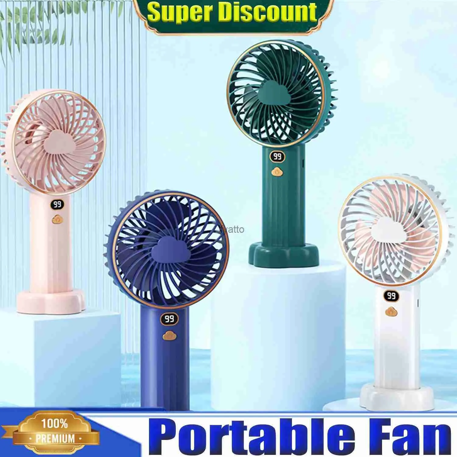 مروحة Electric Fan المحمولة المحمولة المحمولة باليد الشحن Air 5 سرعات مجموعة مع بطارية بارد 10000 مللي أمبير في الساعة مناسبة للمكتب المنزلي والمواد الخارجية useh240308