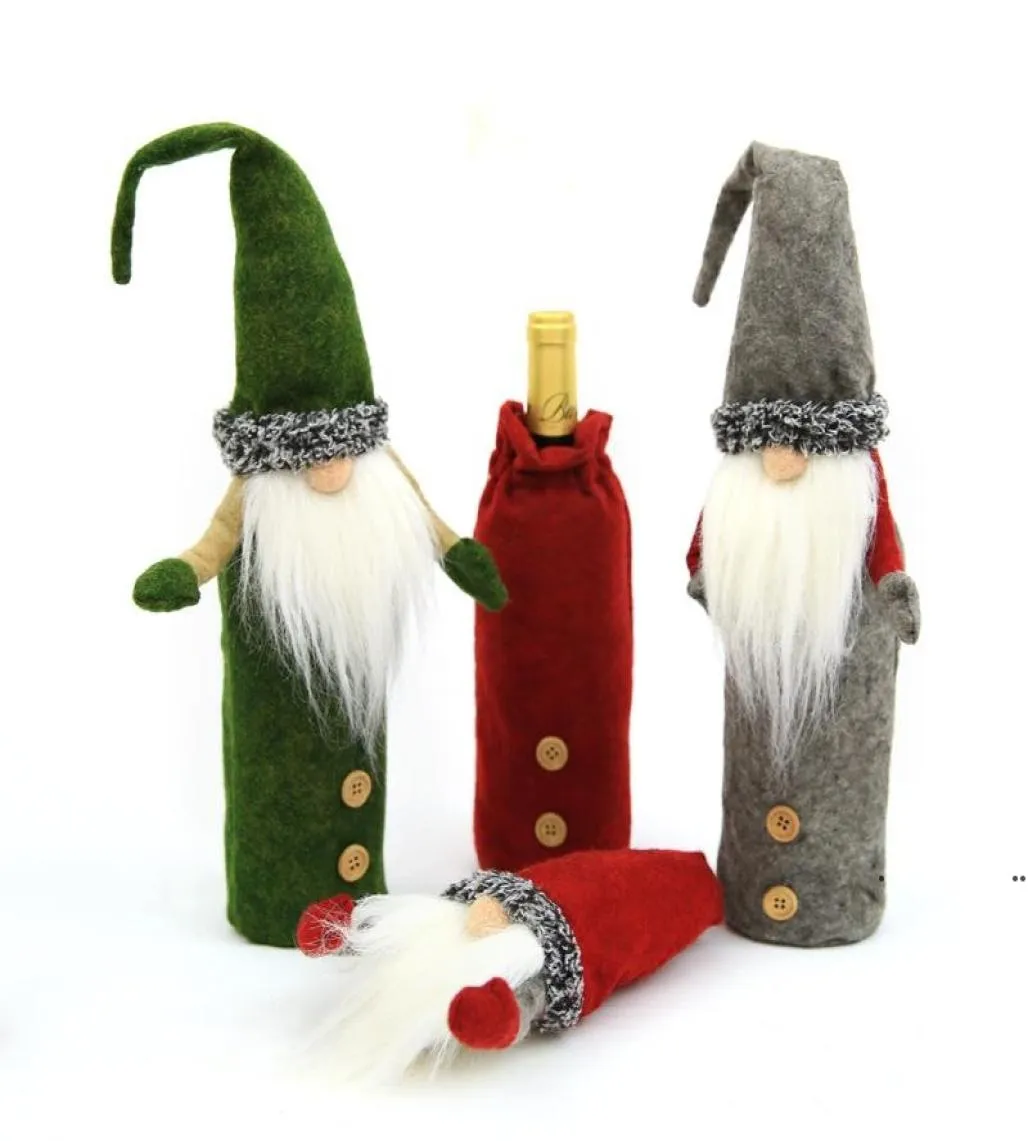 NOUVEAUCouverture de bouteille de vin de Noël Gnomes fait à la main suédois Tomte Gnomes Père Noël Bouteille Toppers Sacs Décorations de maison de vacances EWC291399174