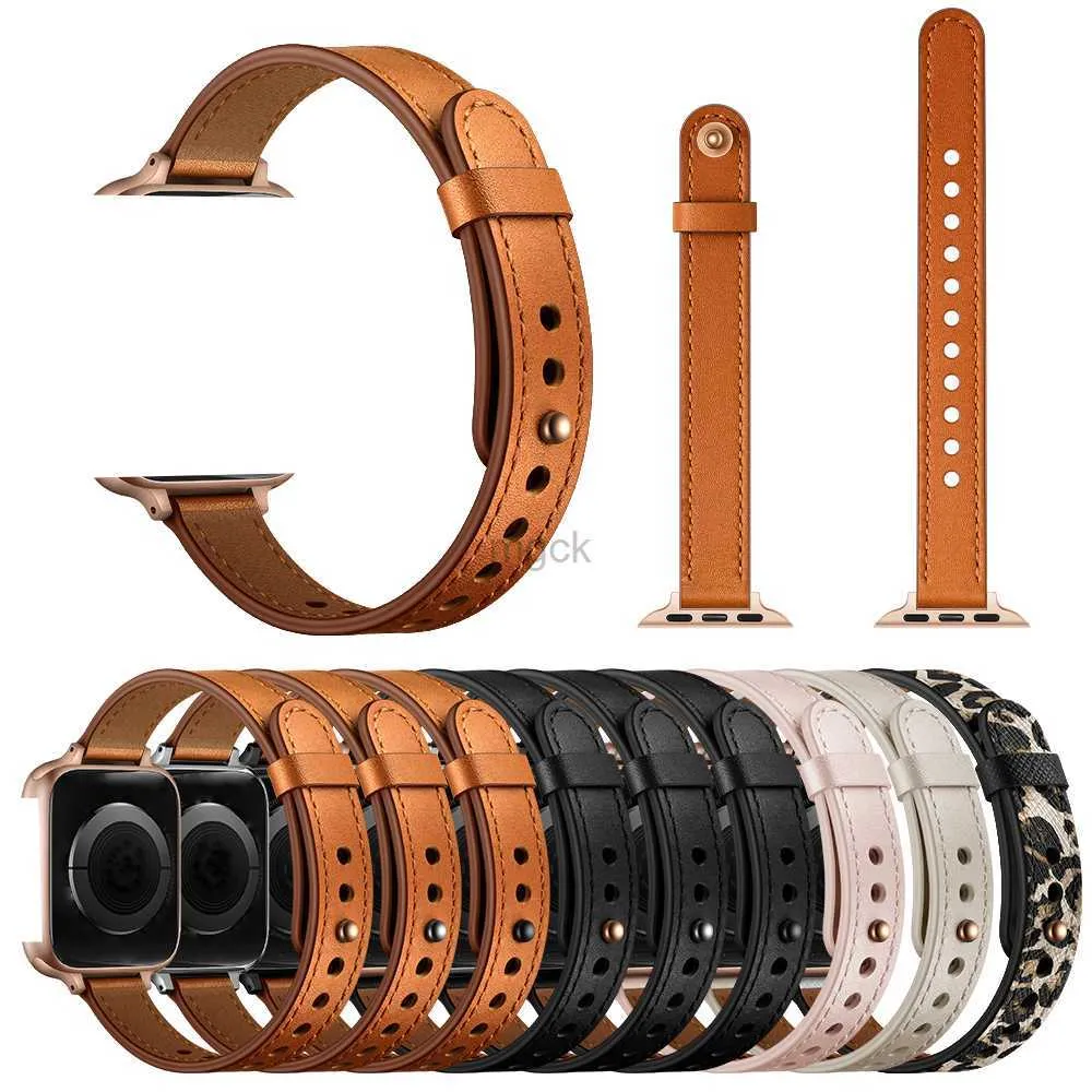 Band tittar på Slim äkta läderrem för Watch Series 6 5 4 SE -band med adapterkontaktersättning Arvbandarmband Iwatch Watchband 240308