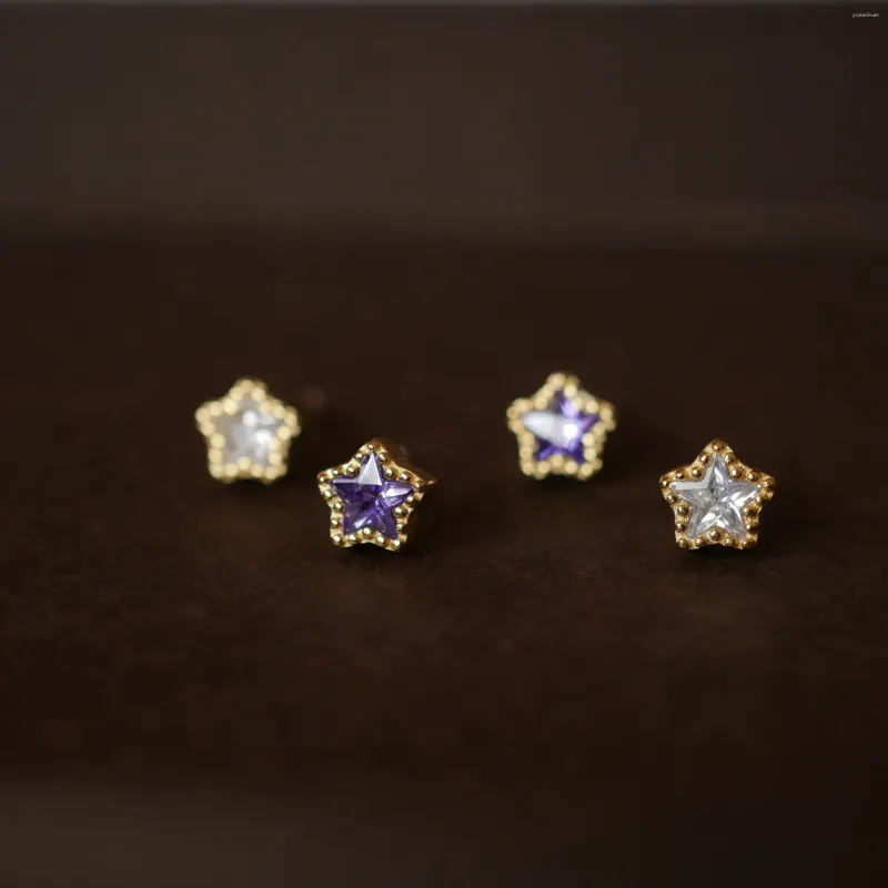 Boucles d'oreilles en argent Sterling 925, or 14K, violet, étoile blanche, Zircon pour femmes, Piercing, bijoux de mariage
