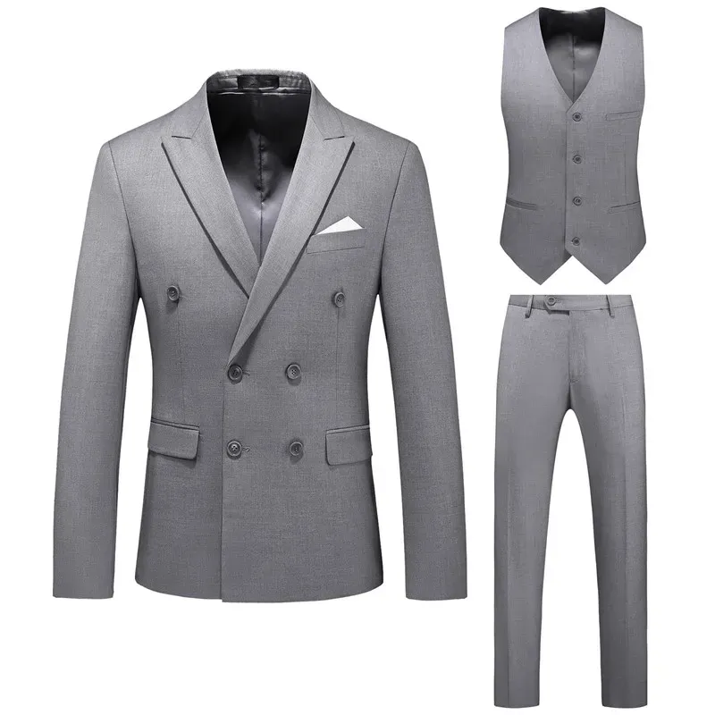 Suits S6XL (Jacka+Pants+Vest) Men Suits Double Breasted 2023 Senaste Design Double Breasted Groom Wedding Tuxedos Bästa kostym Homme