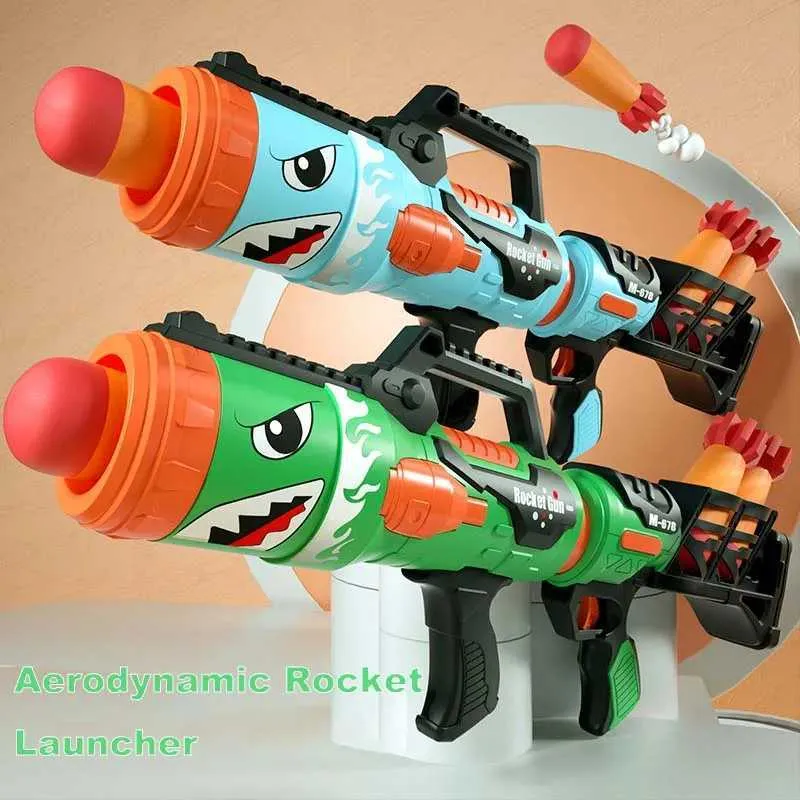 Gun Toys 69cm Shark Rocket Launcher Air Soft Bullet Toy Gun Plastic Can Lansar Bullets Long Range Shooting Toy for Kids Outdoor Gamesl2403